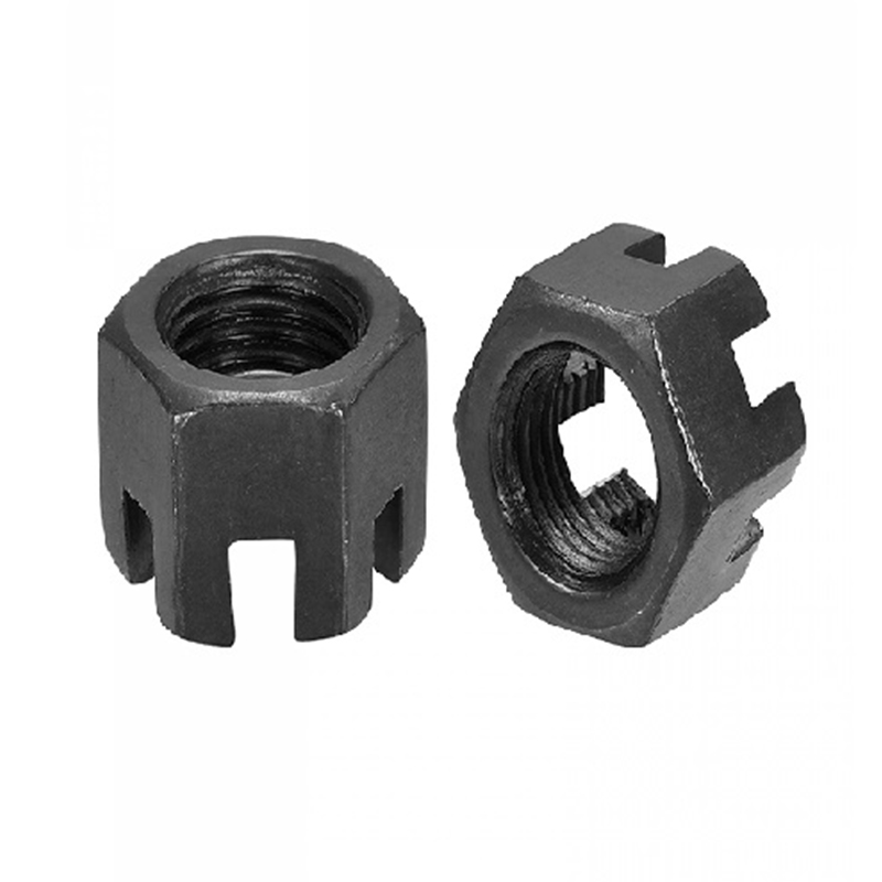 M16×1.5 Kelas 4.8 Baja Karbon Mur Kastil Berlubang Oksida Hitam DIN 935