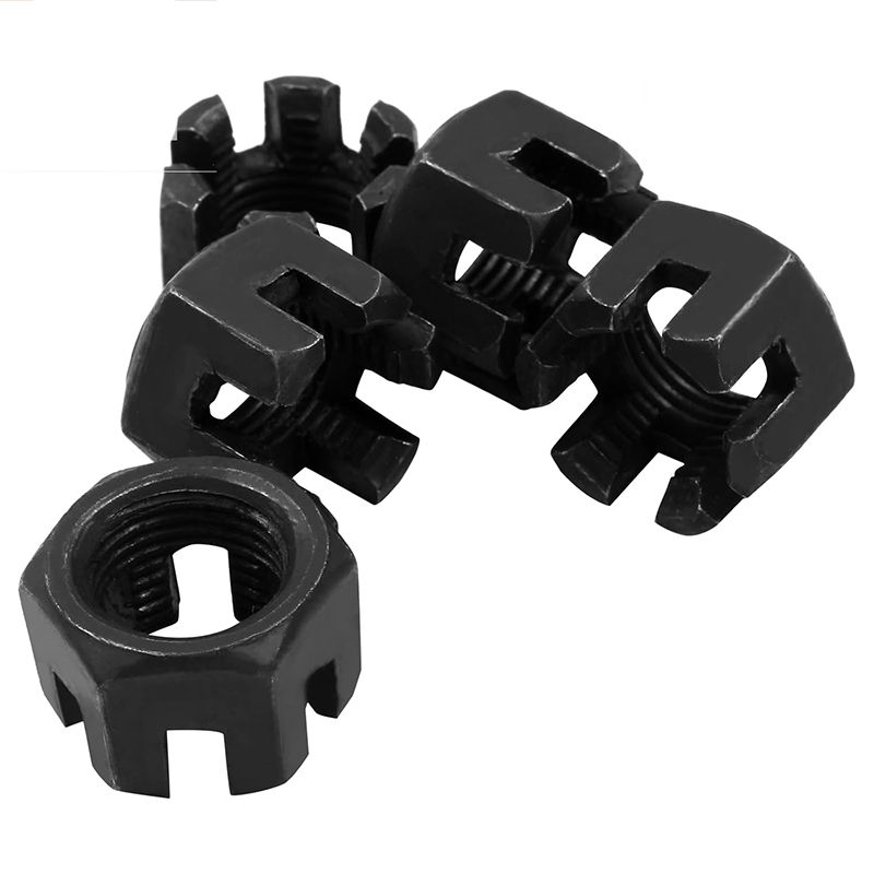 M16×1.5 Kelas 4.8 Baja Karbon Mur Kastil Berlubang Oksida Hitam DIN 935