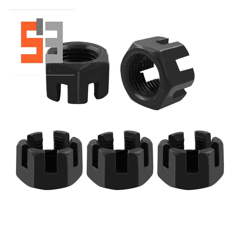M16×1.5 Kelas 4.8 Baja Karbon Mur Kastil Berlubang Oksida Hitam DIN 935
